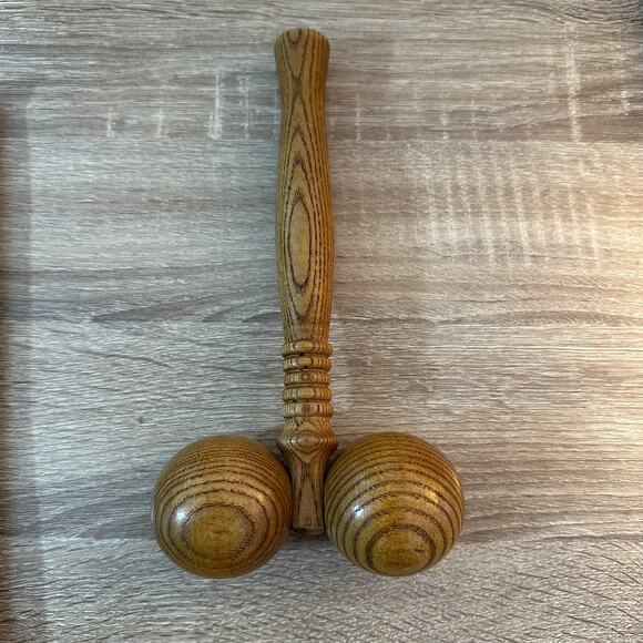 Vintage Wooden Massager Roller 2 Rolling Balls 9" Handle Health Circulation Tool - Picture 4 of 4